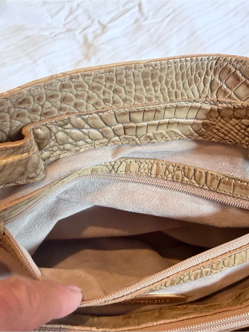 Brahmin Taupe Croc-Embossed Leather Shoulder Bag Free Mini pack back Bag Charm